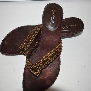 Coconuts Brown Sequin Thong Sandals Slip On Shoes
